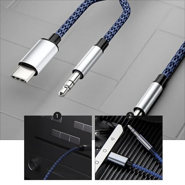 Flätat nylon USB C & 3,5 mm jack till 3,5 mm jack ljudadapter Aux-kabel