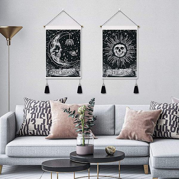 2 kpl Kuu ja Aurinko Tarot-kortti seinävaatteita Aurinko Kuu Seinävaate Kukka Kallo Psykedeelinen Tähdet Hanka