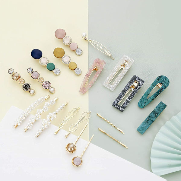 20 stk Håndlagde Akrylharpiks Perle Hårklipp Marmorform Geometrisk Rhinestone Hårklipp Elegant Gull Hårtilbehør N