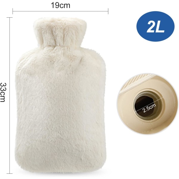 Varmtvandsflaske 2 liter med betræk af naturgummi og imiteret pels,
