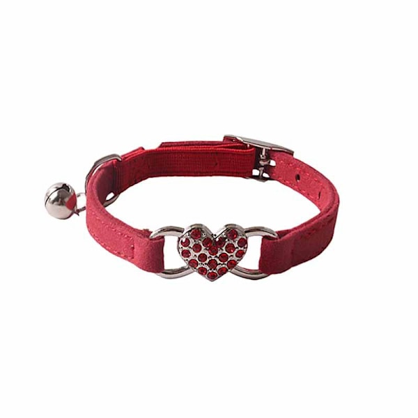 (Red) 8-11 inch heart-shaped shiny cat collar with safety belt flannel style colorful hear