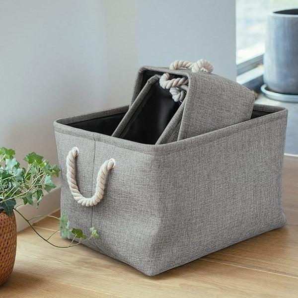 Grå XL, Vaskbar Foldbar Tyk Canvas Opbevaringskurv med Snøre N