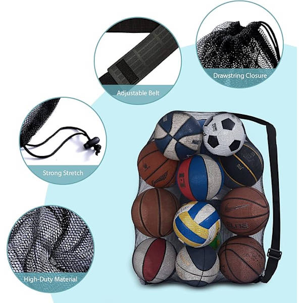 Stor mesh-pose til opbevaring af bolde - Foldbar nylon mesh-pose - Holdbar og genanvendelig