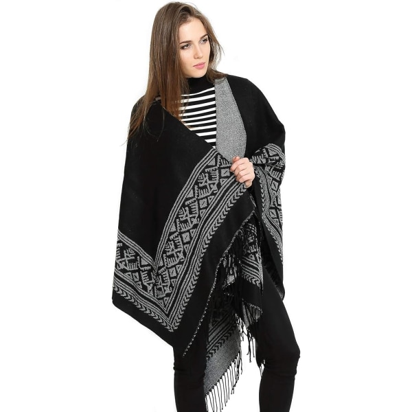 Dam elegant varm öppen fyrkantig sjal poncho höst vinter F