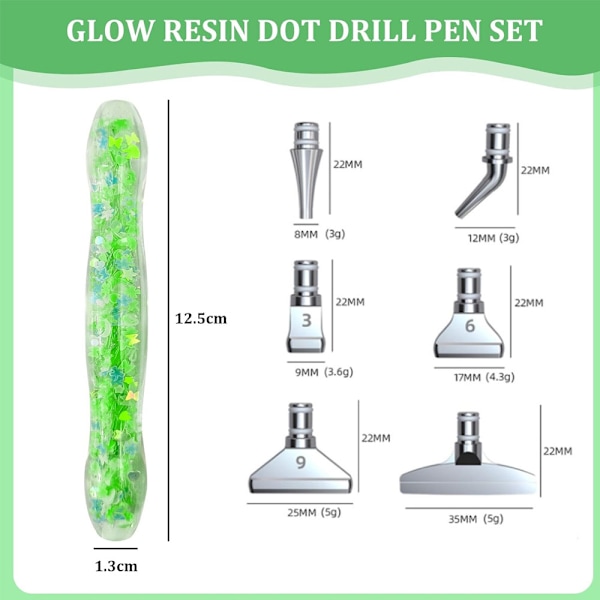 Diamantmålning Pen Set (Grön) Luminous Metallhuvuden Point Drill Pen Diamantbroderi Verktyg Accesso