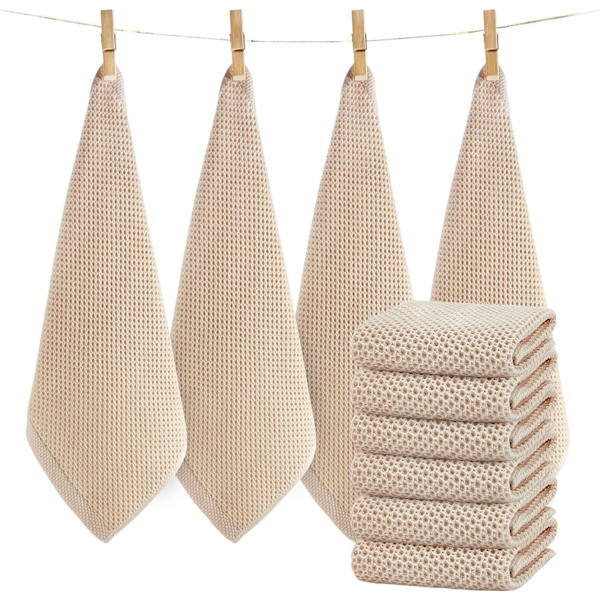 Sæt med 6 beige bomulds køkkenhåndklæder Servietter 33x33 cm