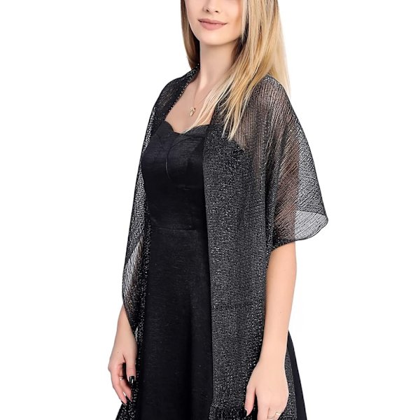 Kvinnors Metall Sjal Cape Scarf Svart, Lämplig för Aftonklänningar, Bröllop Brud Lång Stor Scarf Axelskydd