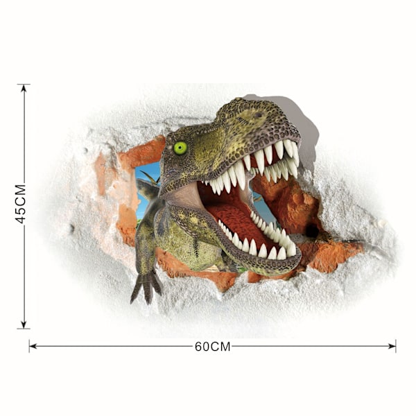 45 × 60CM 3D Väggdekaler med trasig vägg dinosaurie, sovrum, vardagsrum, barnrum, självhäftande, avtagbar dekoration