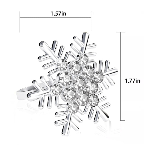 Sett med 6 sølv snøflak jule serviettringer for juleborddekking - Bryllupsmottakelse, jul, takk H
