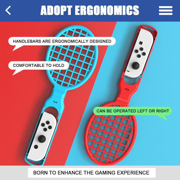 Tennisspel Racket för Nintendo Switch 2 Pack, Blå och Grön, L