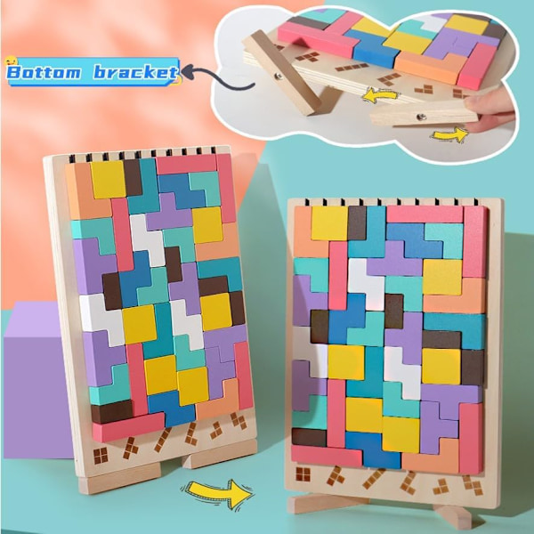 Träpussel för hjärnan, pussel för småbarn, Tangram, intellektuellt pussel, färgglada 3D-byggklossar G
