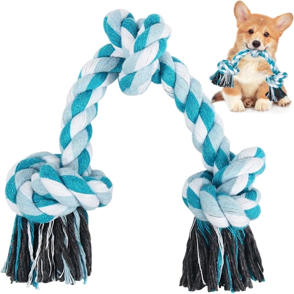 (Blue) Dog Rope Toy, 3 Knot Chew Rope Toy, Suitable for Small and Medium Dogs, N