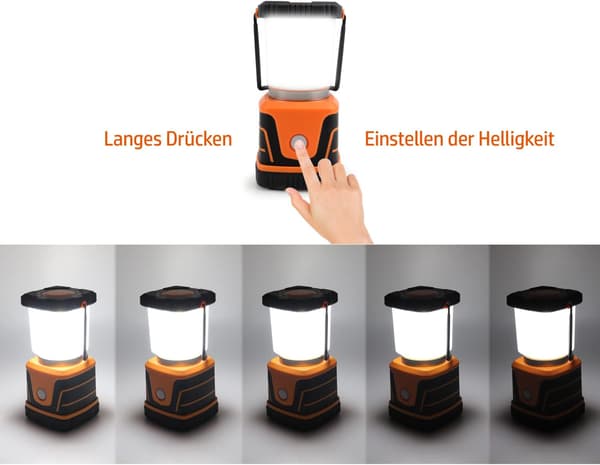 Orange LED Campinglampe 1500 lumen 4 Lysmoduser, Lampe H