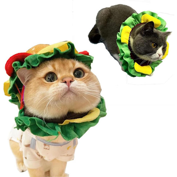 Morsom hamburgerhatt for katt og hund Halloween-kostyme dekorative pommes frites kjæledyrhette myk valp gjenopprettingskjegle