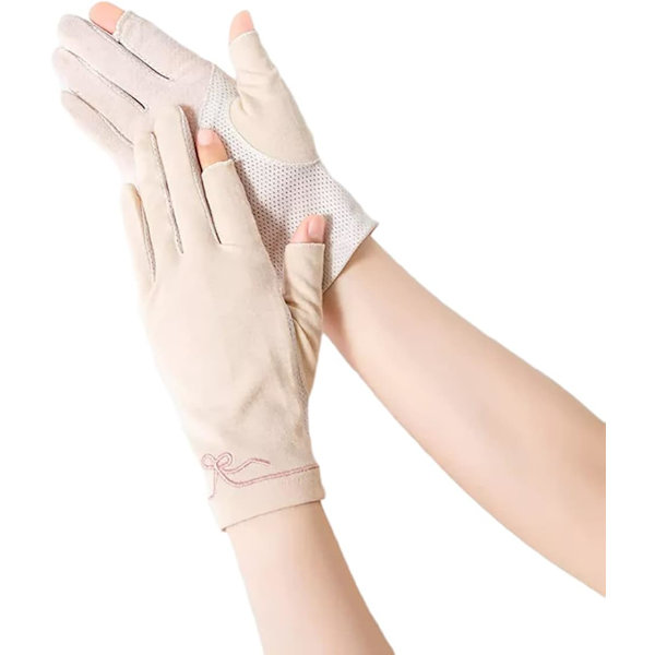 Aprikos, Solbeskyttelseshandsker til Kvinder Sommer Bomuld Åndbar Touch Handsker Elastisk Anti-UV Cykelhandsker Vanter C
