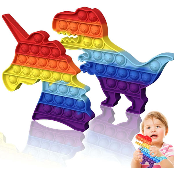 2 stk. Enhjørning Dinosaur Pop-its Fidget Legetøj | Popit Poppet Figit Popper Finge