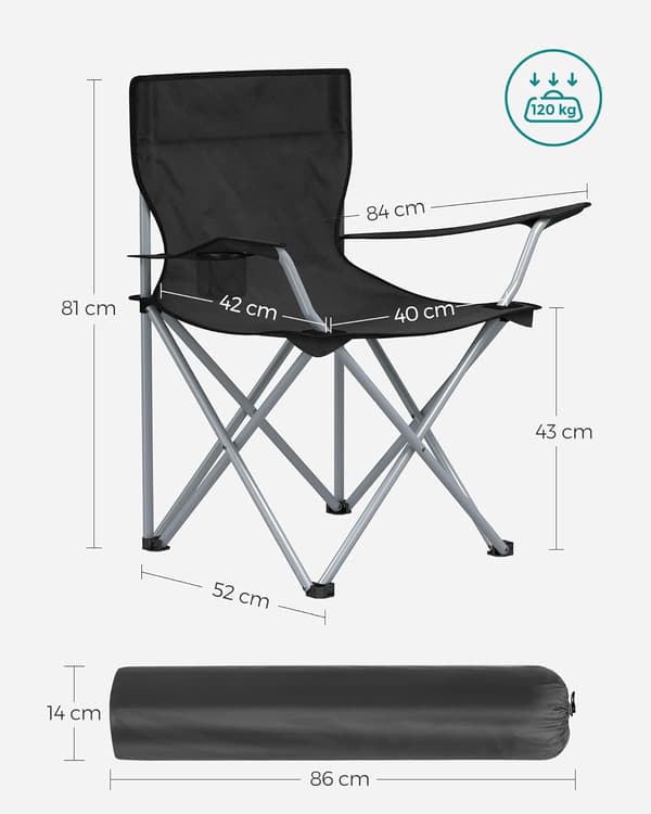 Fällbar campingstol, set med 1, utomhusfiskestol, med armstöd