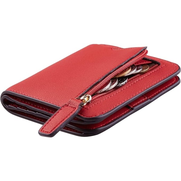 (Röd) RFID för kvinnor - Liten kompakt - Bifold - Lyxig plånbok - M
