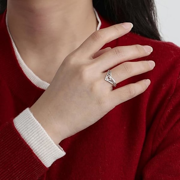 （silver）Rostfritt stål hjärtformad ring kronformad justerbar önskebenring för kvinnor