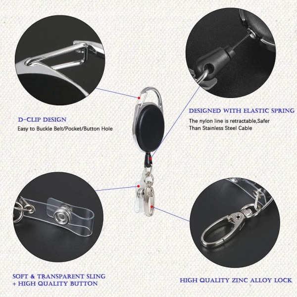 Nøglering - Trækbart Spol Længde 68,5 cm med Forstærket Fjeder og Holdbar Snøre, til ID-kort med Nøglering Bælteklips U