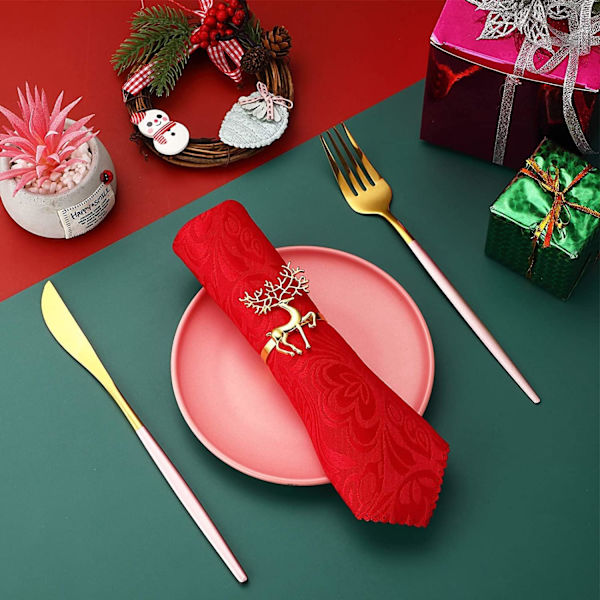 12 stk. Jule-Rensdyr Servietringe, 6CM Guld Elg Serviettholdere Hjorte Servietspænde til Julefrokost Thanksgiving P