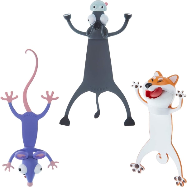 3 delar 3D tecknade djur bokmärke Roliga djur som läser Bookma