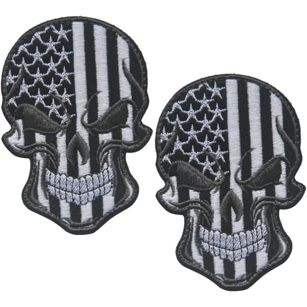2 STK USA American Flag Patches Skull Patches Brodert Taktisk Militær