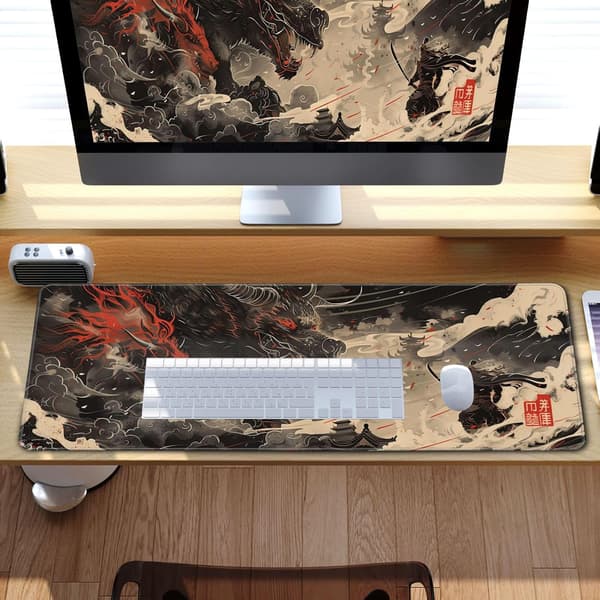 Stor Demon Stor Musematte Japansk Ukiyo-e Musematte Samurai Skrivebordsmatte, 31,5\" X 11,8\"