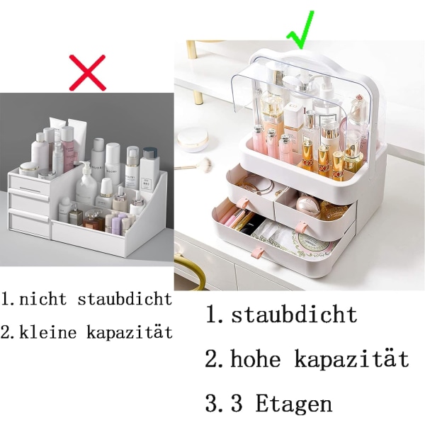 Makeup Organizer förvaring med 3 anti-damm lådor Organizer för M