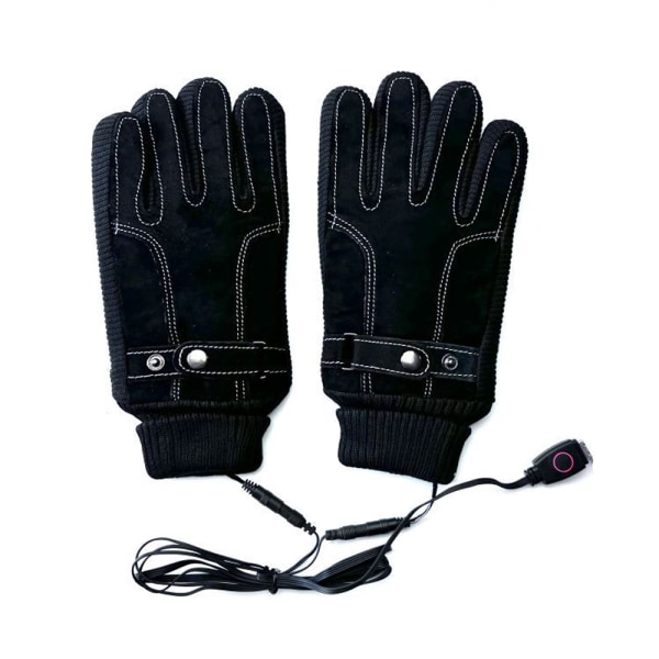 Svart läder USB -uppvärmda handskar för män och kvinnor, vinteruppvärmda