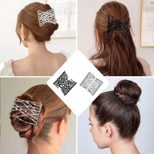 2PCS Stretch Beaded Hair Combs,Magic Crystal Beads Slides,Elastic Pearls Double Combs Vintage Double