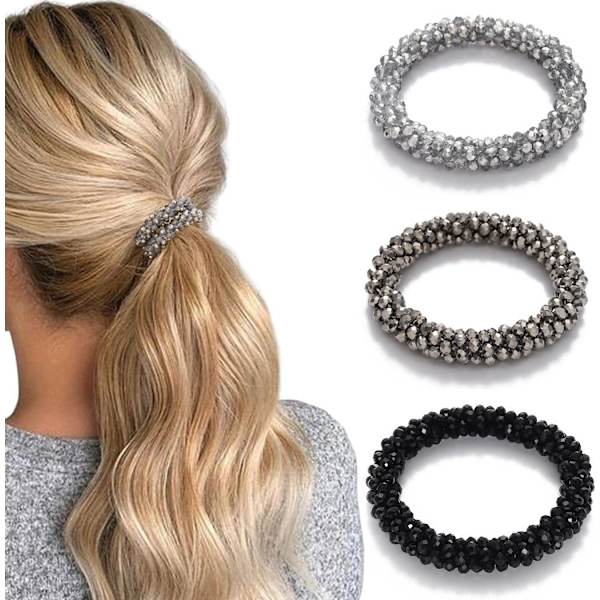 (Pakke med 3) Generse Perle Hårbånd Rhinestone Hestehale Holder Perle Sæt Hår Scrunchies Elastisk Hår