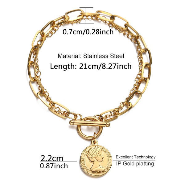 Guld Smalt Länkkedje Armband Kors Onda Öga Charm Armband Tre G
