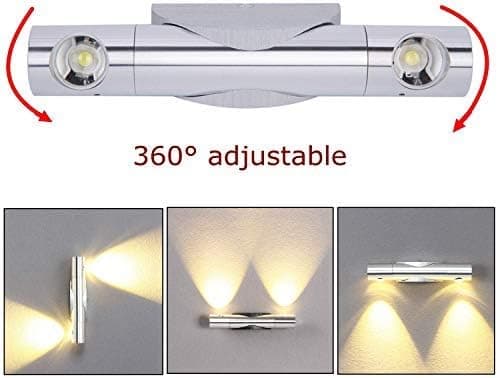 Silver-varmvit inomhusvägglampa 2 LED 6W Modern Up Down 360 D