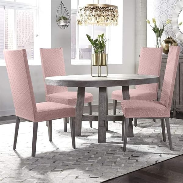 (Pink, Sæt af 4) Stolsbetræk Sæt af 4 Spandex Jacquard Mønster Ch