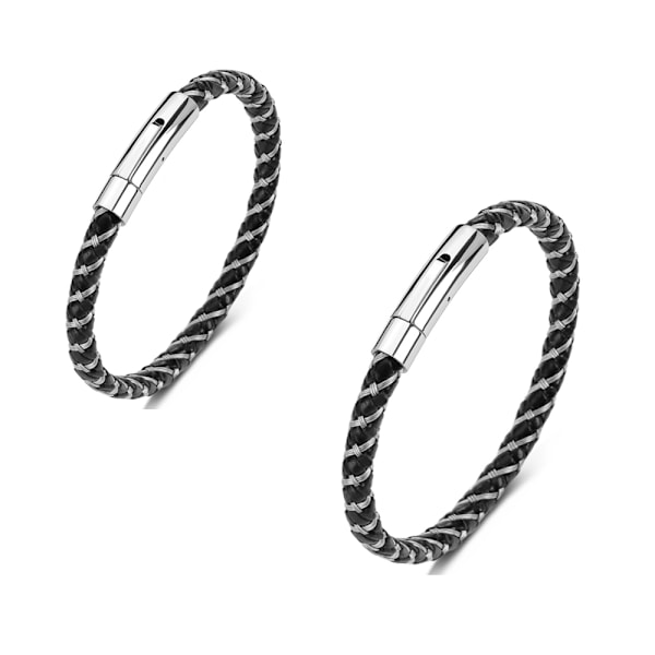 2-pack flätad läderarmband i rostfritt stål, premiumläder med fläck