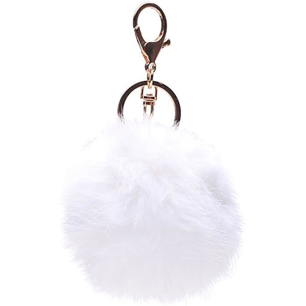 Plush kaninnyckelring med pompom (vit och rosa), garanterat mjuk att ta på R