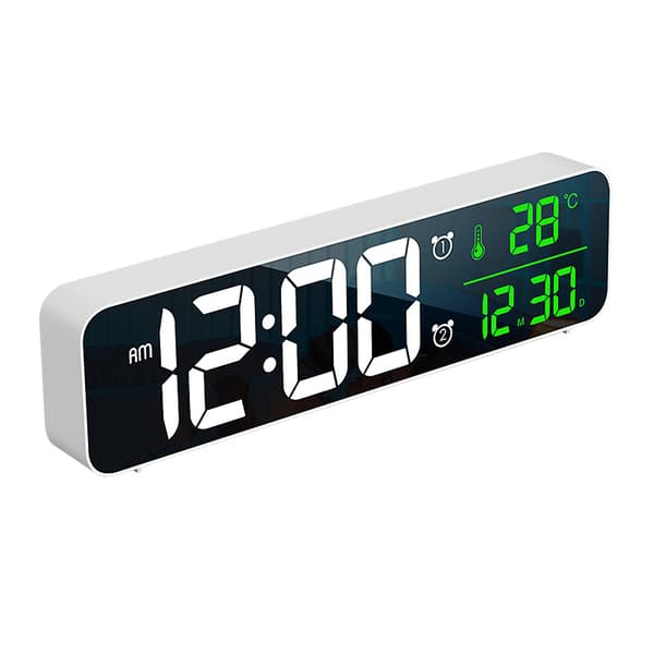 Med temperaturklocka digital väckarklocka (vit spegel), LED Di