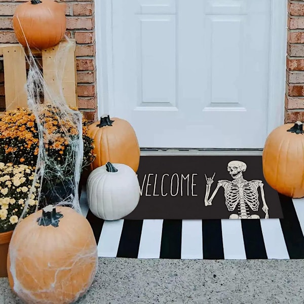 Halloween skridsikker dørvelkomstmåtte (40*60cm), sjovt skeletdesign