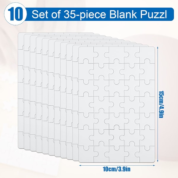 10 Ark Blanke Puslespil, 10 x 15 cm Blankt Puslespil, 35 Brikker pr. Ark, Helt Hvidt Puslespil, DIY Puslespil, Maleri Puslespil