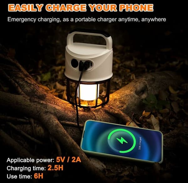 Genopladelig LED campinglys, kraftigt 240V campinglys J