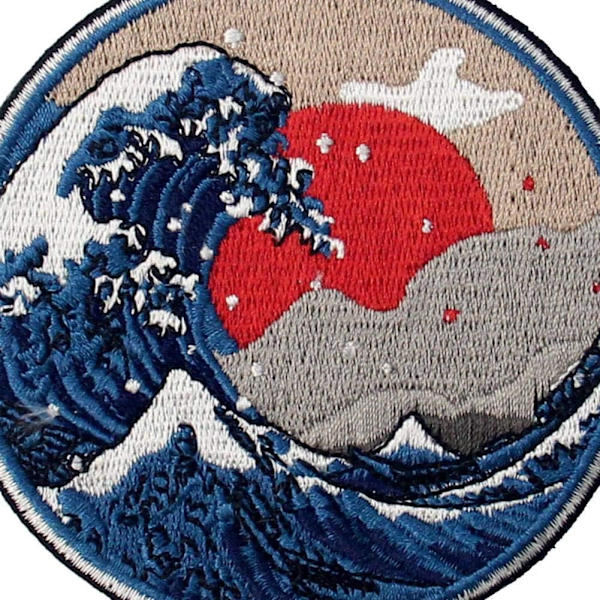 Broderet patch i form af Den Store Bølge ud for Kanagawa, til at sy eller stryge på H