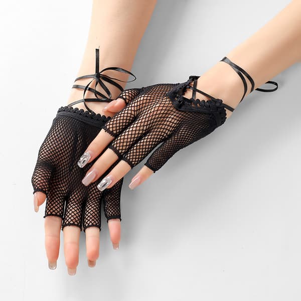 Dame Fishnet Hansker Fingerless Halloween Hansker Cosplay Dressing Up Props