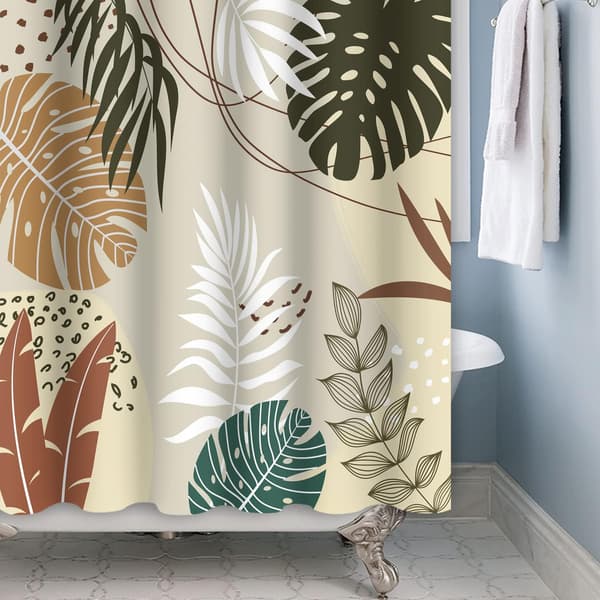 150x180cm Boho Botanisk Vandtæt Badeforhæng Abstrakt Pl