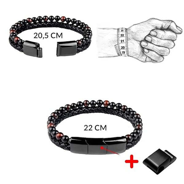 Vulkanisk stein i lær 21cm originalt armbånd for menn laget av 6mm naturlige steinperler og ekte