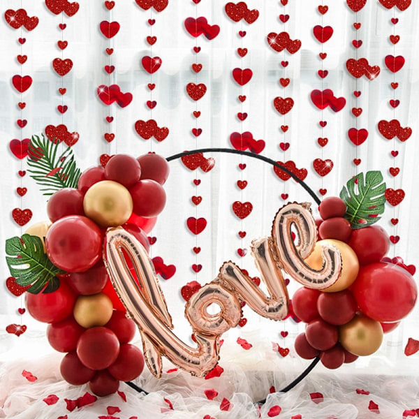 4 stk. 16 meter Dobbeltsidede Hjerteformede Metalbånd til Valentinsdag, Røde Hjerteformede Designs, Forlovelse