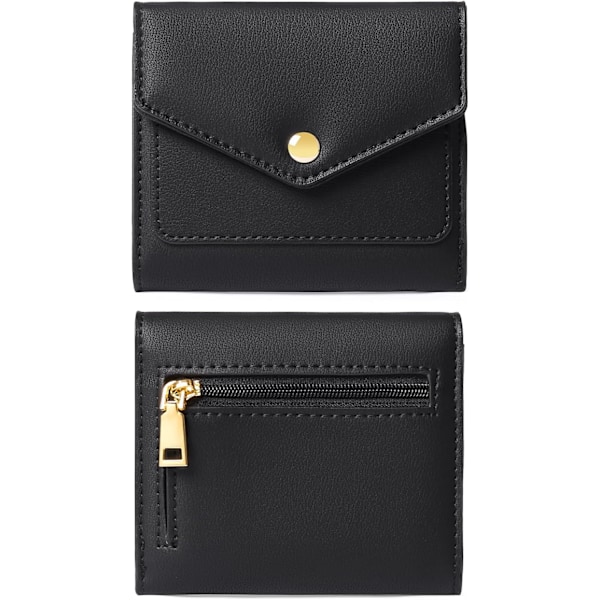 Svart liten plånbok för kvinnor Läder RFID-blockerande kreditkortshållare Organizer Mini Bifold Zipper C
