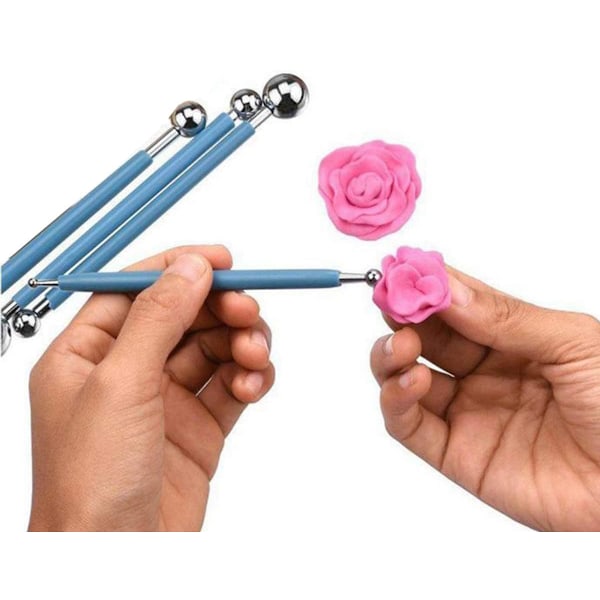 4PCS(Blå) Sfärisk Penna Set, Lera Keramik Dockor Skulpturverktyg, Prägling Mönster