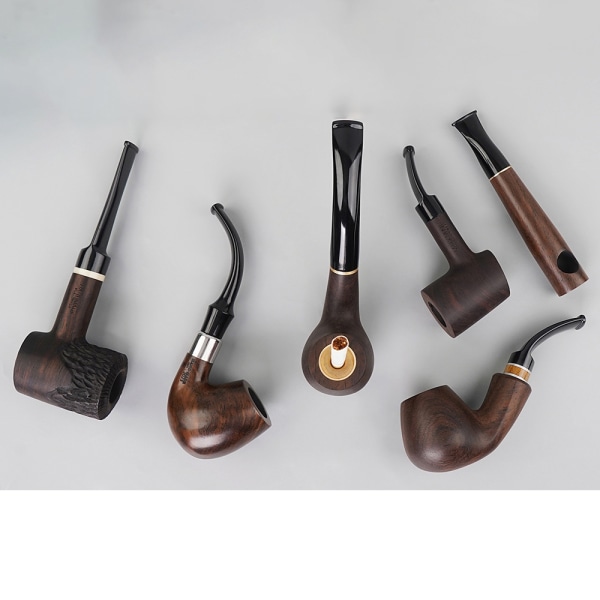 (ac0039) [Pipa] + [Sats med tio delar] Ebony Wood Smoking Pipe Pocket