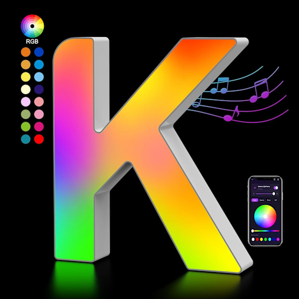 Ljusbokstäver USB-drivna, LED-bokstavslampor färgväxlande bokstavsskylt present - K K